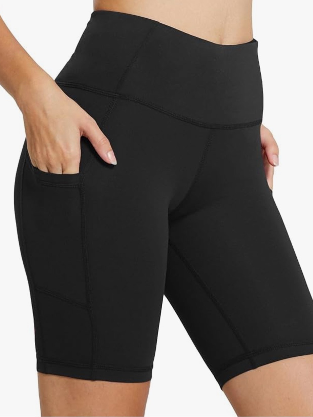 Baleaf Black High-Rise Bike Shorts with Side Pockets 8”
